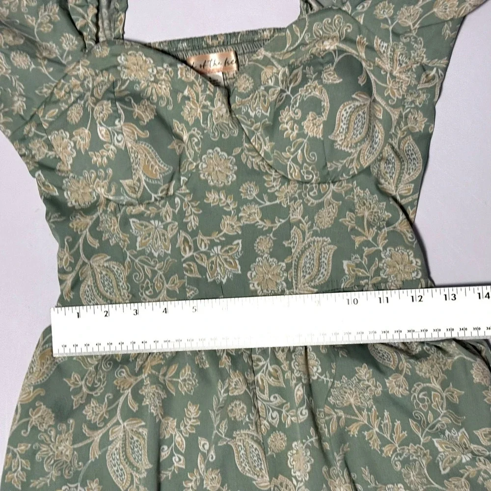 Band of the Free Sage Ivory Floral Puff Sleeve Wide Leg Jumpsuit‎ S